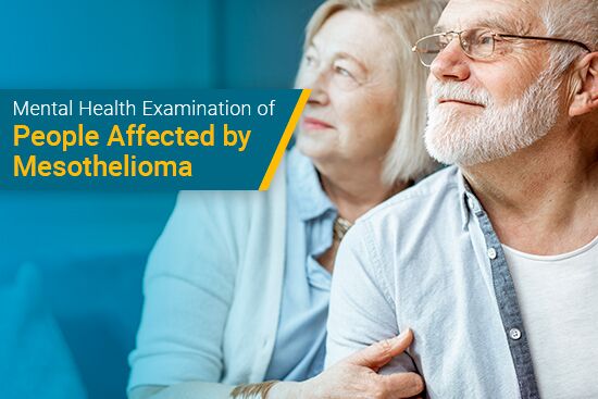 man and woman looking into distance with banner that reading "Mental Health Examination of People Affected by Mesothelioma"